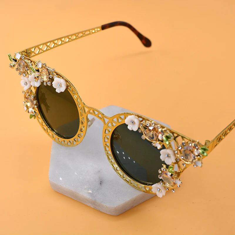 Кошачий глаз, солнцезащитные очки для женщин, фирменный дизайн, кристаллы, Ретро стиль, цветок, украшение, Европейский стиль, солнцезащитные очки, Oculos De Sol Feminino