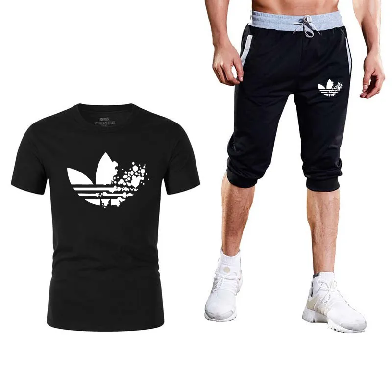 

2019Newest O-neck short sleeves t-shirt men Fashion doodle Print Cotton funny t shirt men tops tees casual 3d tshirt+Shorts suit