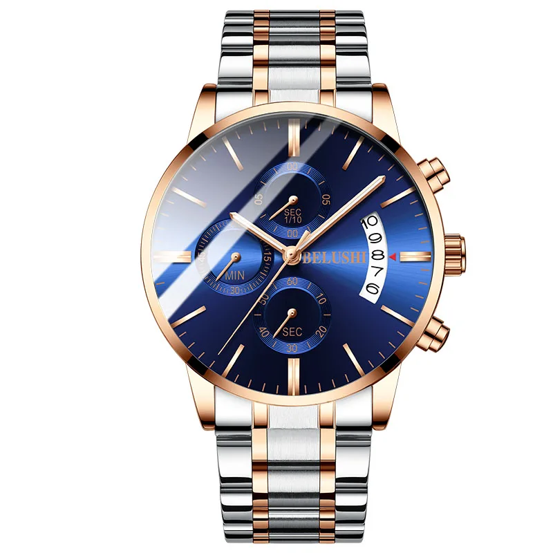 Мужские наручные часы, мужские деловые часы с хронографом, роскошные Брендовые мужские часы, кварцевые часы для мужчин, мужские наручные часы - Цвет: gold blue