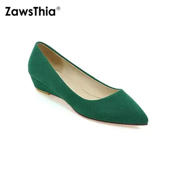 

ZawsThia pointed toe casual green red black woman shoes girls loafers slip on female wedges low heels pumps womens shoes size 43