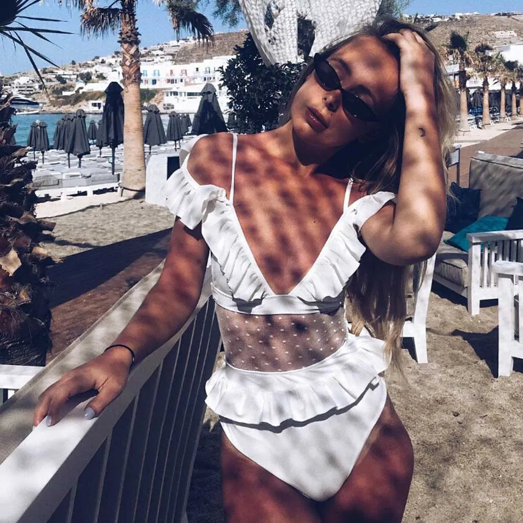 

Women Sexy One-Piece Swimsuit Fashion Summer Ruffles Dot Bikini Push-Up Pad Swimwear Bathing Swimsuit Beachwear Hot