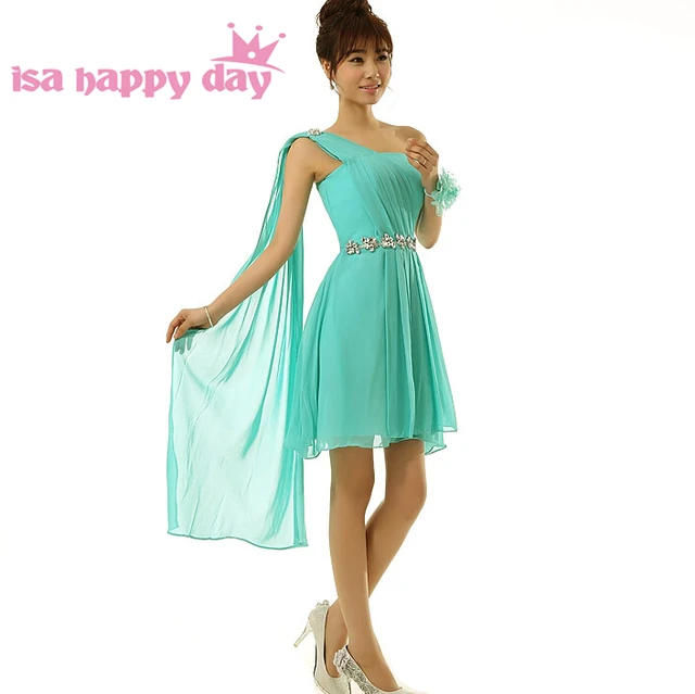 One Shoulder Turquoise Short Dress