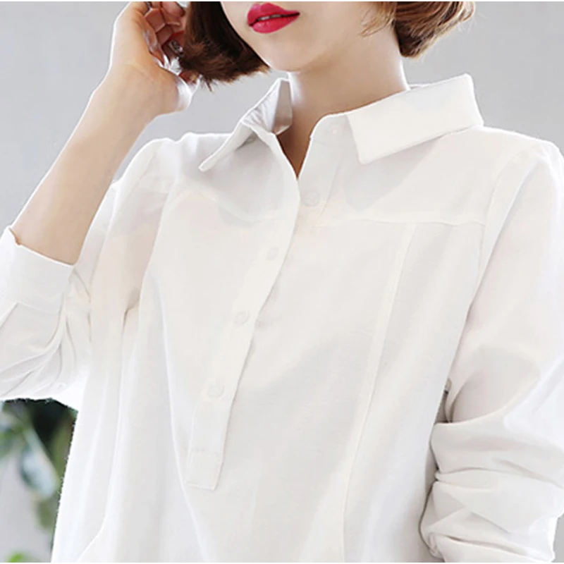 بالاضافة الى حجم وجيزة الأبيض البلوزات Xxxl 4Xl مزدوجة جيوب كم طويل ابيض أعلى المتضخم طويلة قميص Mariposas هوت فام