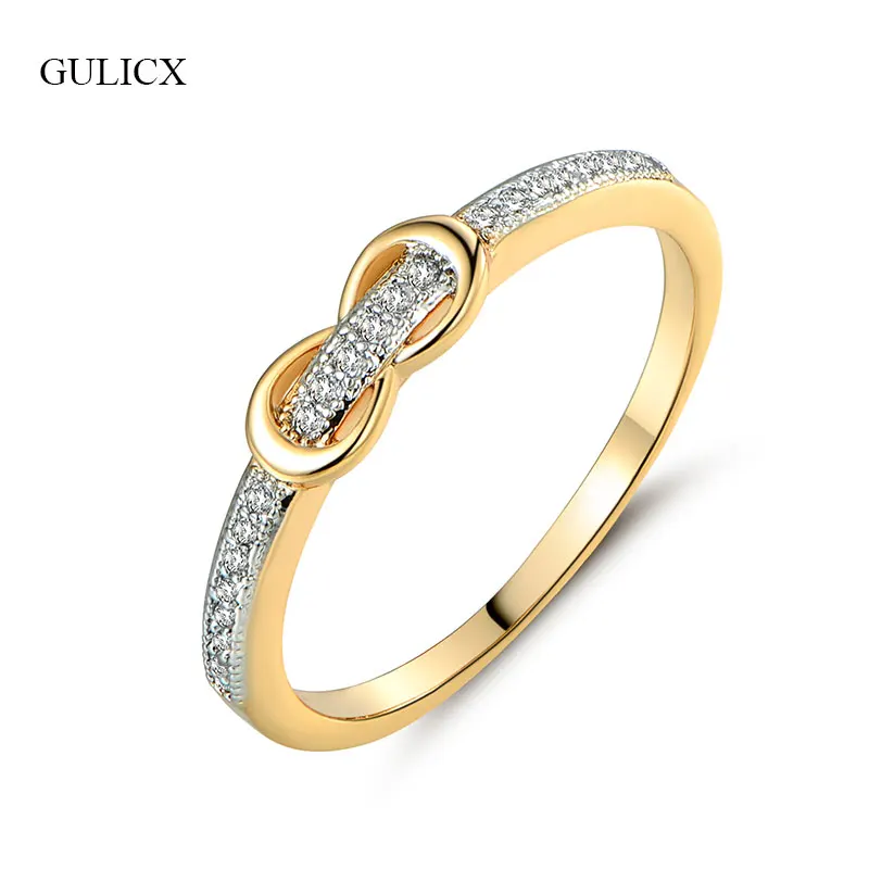 

GULICX Trendy Waist Belt Shaped Small Midi Finger Rings for Women Gold-color CZ Cute Knot-Bow Rings For Engagement Jewelry R256