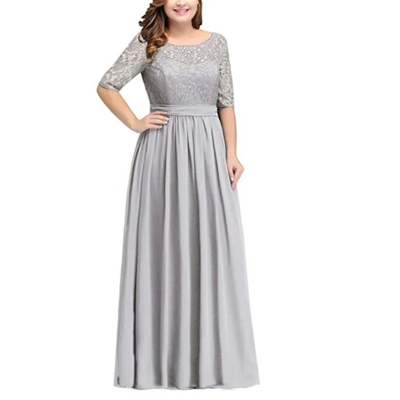 

Plus Size Elegant Women Half Sleeve Lace Long party Dress Ladies Sexy Royal Blue V Back Party Prom Gowns Bridesmaid Long Dress