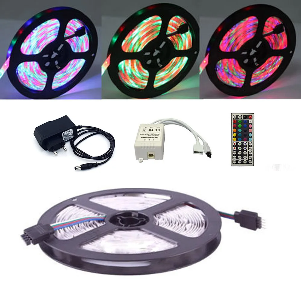 

ECLH RGB LED Strip Light Waterproof 2835 SMD 5M 60Leds Flexible Light Ribbon IR Remote Controller 12V 2A Power Adapter LED Tape