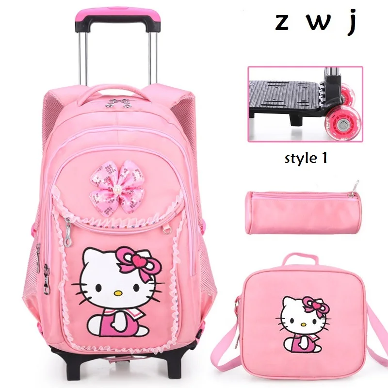 Купить 1 получить 3 hello kitty детей школьные сумки набор Дети Чемодан с колесиками