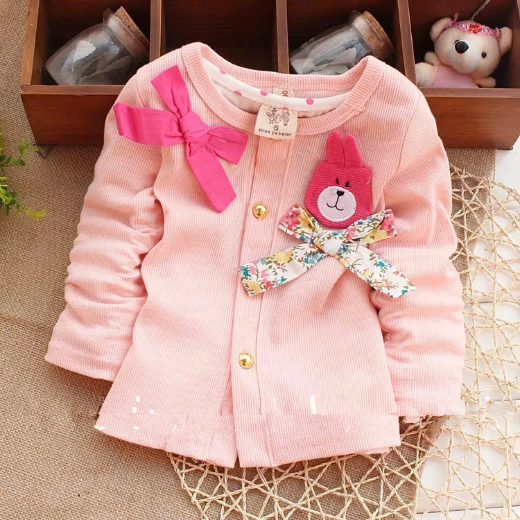 

(1piece /lot) 100% cotton 2016 pink bow rabbit baby girl outerwear
