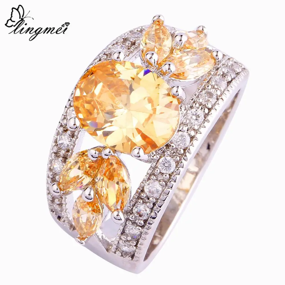 Lingmei модные женские туфли Morganite белый серебряные Цвет кольцо Размеры 7 8 9 10 11 12 Высокое качество унисекс Благородный ювелирные изделия 650r5 - Цвет основного камня: Оранжевый