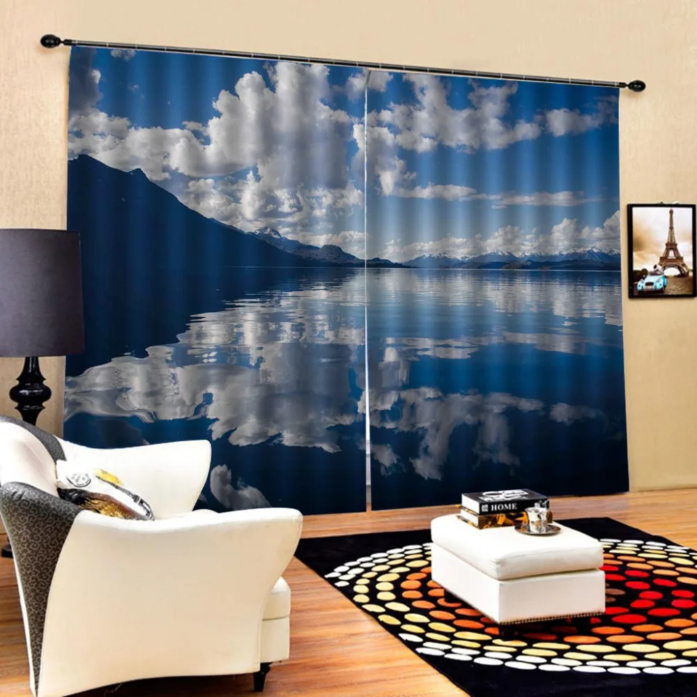 Белый облачные шторы Синий шторы окна плотные Роскошные 3D s Набор для кровати Гостиная Офис Отель дома