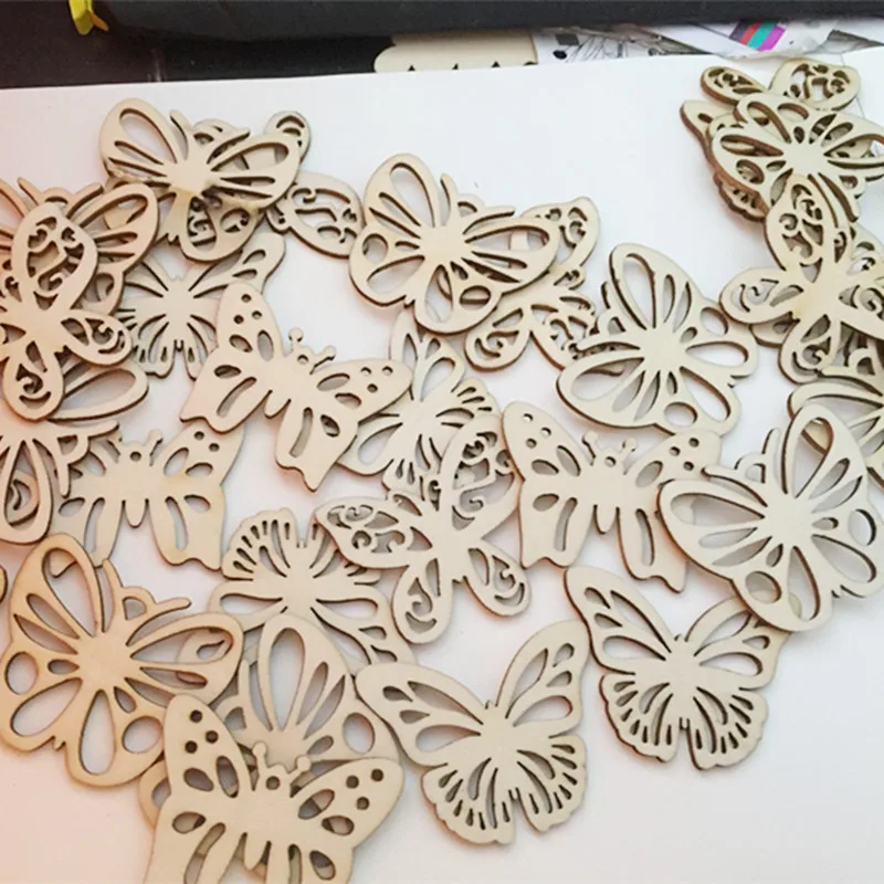 10pcs 2inch Wooden Embellishment Hollow MDF Cutout Butterfly Shapes Crafts for Card Making Scrapbooking DIY Wood Art Wedding