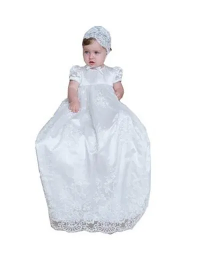 

2016 Toddler New Baptism Gown Baby Girl Christening Dress White/Ivory Lace Applique Robe 0-24month