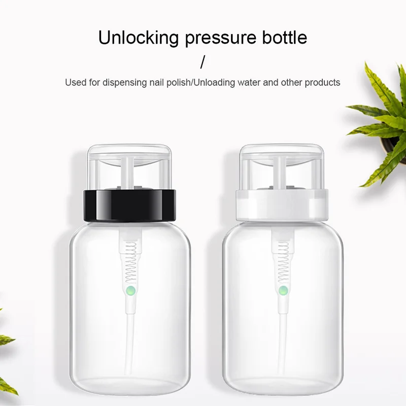 

1PC 200ml Plastic Nail Polish Remover Alcohol Liquid Press Pumping Dispenser Bottle Nail Art UV Gel Cleaner Refillable Bottles