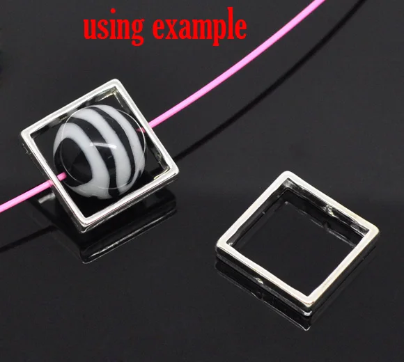 Best DoreenBeads Zinc metal alloy Beads Frames Square Silver Plated (Fits 15mm Beads) 20mm( 6 8\