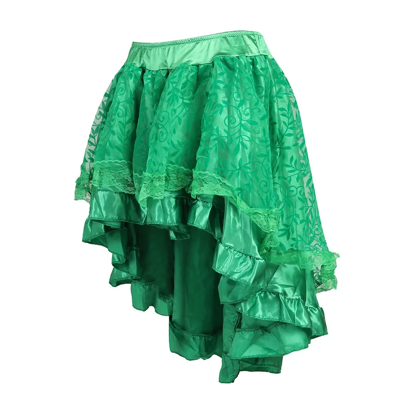 Emerald Green, Black, Brown Asymmetrical Satin Corset Skirt