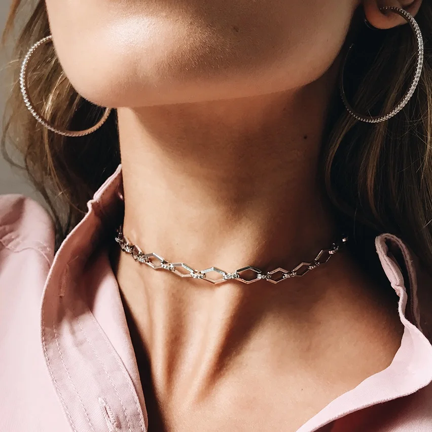 

Coco&willow Crystal Geometric Choker Necklace For Women Statement Link Chain Necklace Fashion Necklace Accessories New Arrival