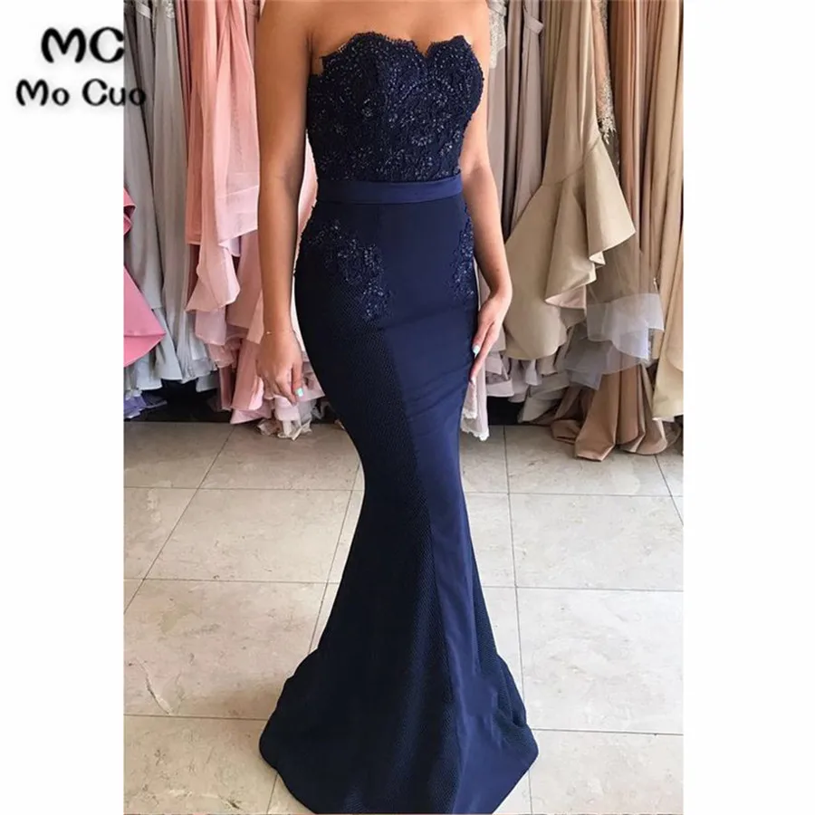 2018 Navy Blue Wedding Party Dress Maid Of Honer Mermaid Beaded