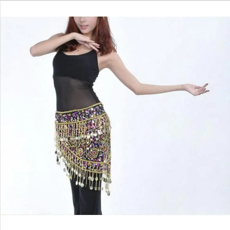 

Belly Dance Egypt Hip Scarf Triangle Shawl Belt with Coins Sequins