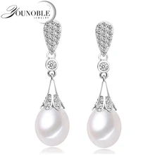 Genuino perlas de agua dulce pendientes de la boda para las mujeres, moda pendientes de la perla natural 925 de plata de joyería de moda mejor regalo de la mamá blanco