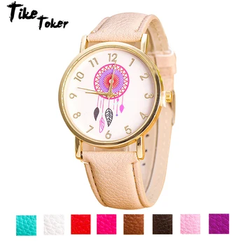 

TIke Toker,Fashion Women Watches Casual Dress Dreamcatcher Pattern PU Leather Band Quartz Wrist Watches relogio feminino hombre