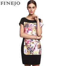FINEJO 3D Print Flora 3XL Plus Size Women Dress Fashion Patchwork Pencil Dresses Sexy Summer Short Sleeve Off Shoulder Vestidos