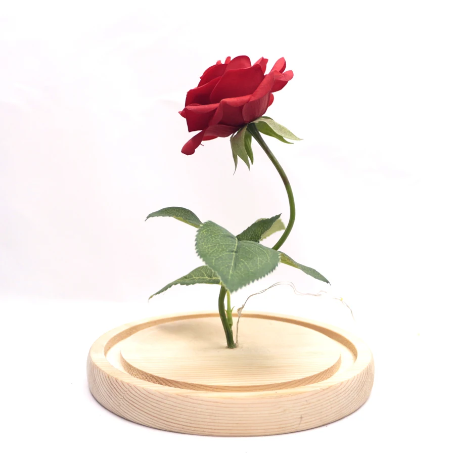 Красавица и Чудовище красная роза в стеклянном куполе деревянная база со светодиодный светильник День святого Валентина для подруги подарок украшение дома