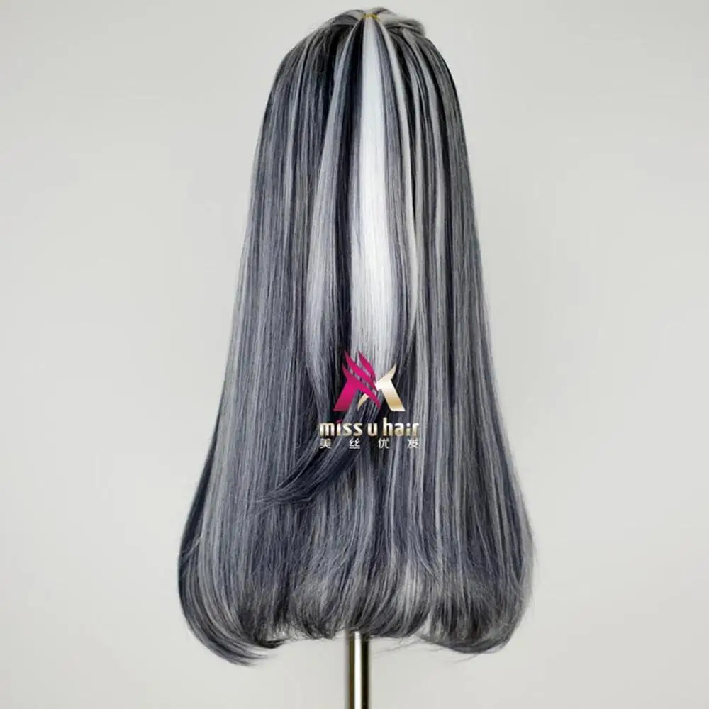 Miss U Hair High-Temperature Fiber Long Straight Wig for Girl and Adult – Black and White Stripes – Ideal for Cosplay, Parties, and Costumes image 3