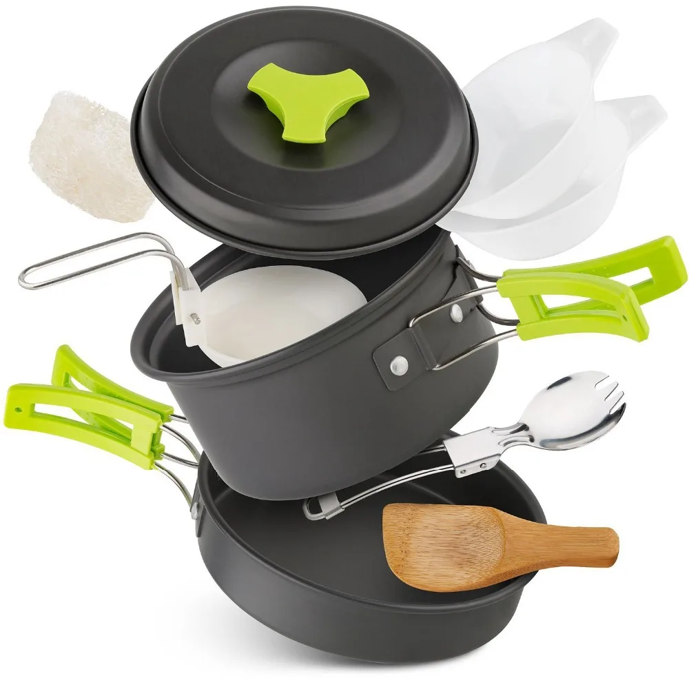 

Camping Cookware Outdoor Tableware Set Cooking Tool Picnic Trekking BBQ Pot Pan Bowl Set Aluminum Alloy 10 Piece Cookset Bowls