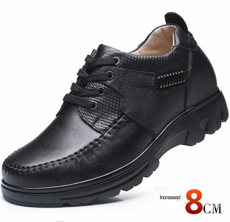 Cyabmoz Для мужчин платформа с Скрытая каблуки незаметно 8 см из натуральной кожи Высота обувь со скрытым каблуком для Для мужчин s Лифт Повседневное мужская обувь - Цвет: black