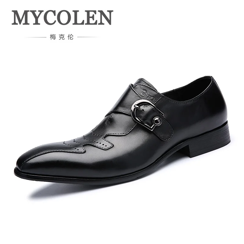 

MYCOLEN High Quality Genuine Leather Men Formal Shoes Business Casual Pointed Toe Buckle Strap Dress Wedding Men Dress Shoes