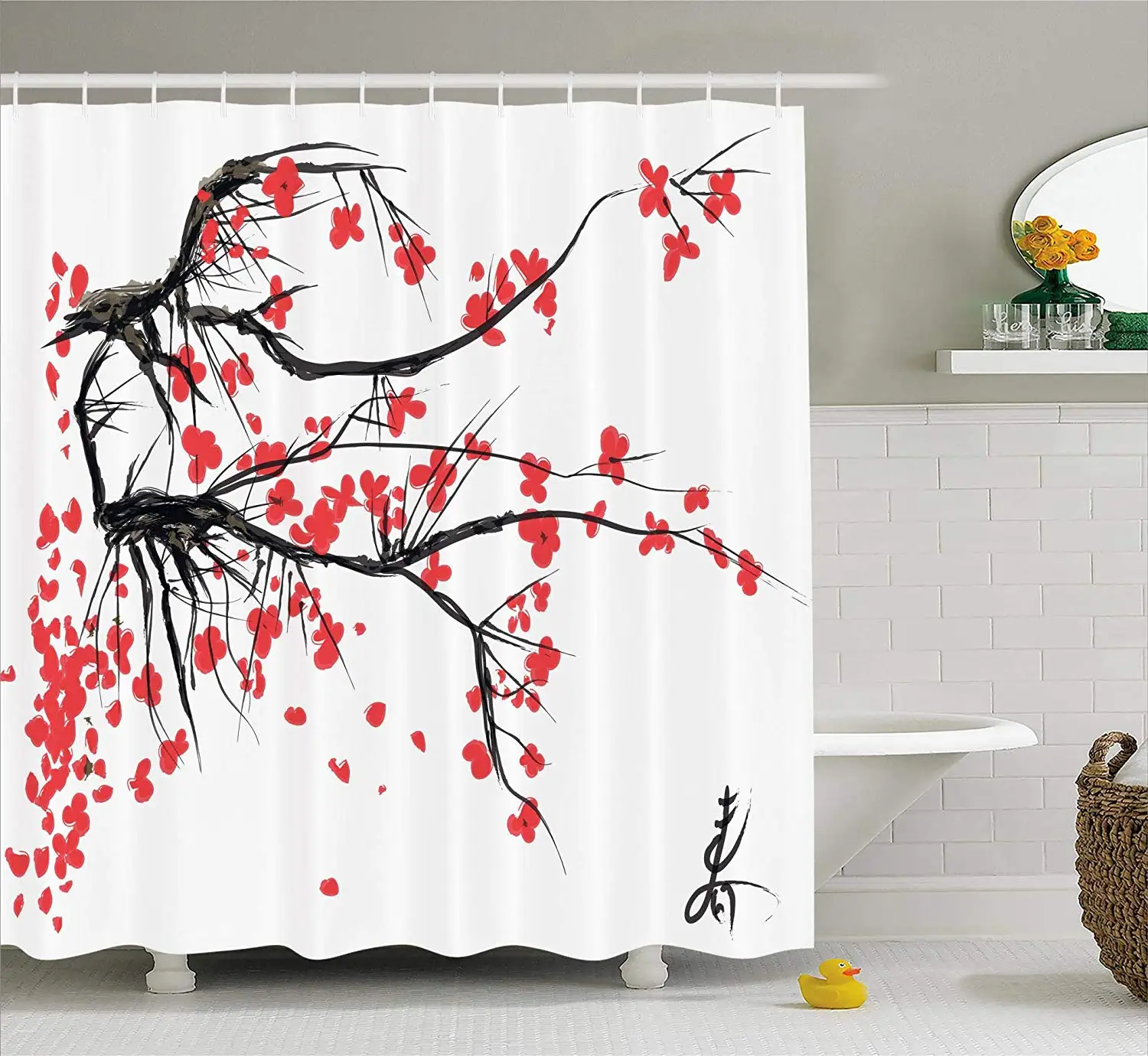 Nature Shower Curtain, Sakura Blossom Japanese Cherry Tree Garden