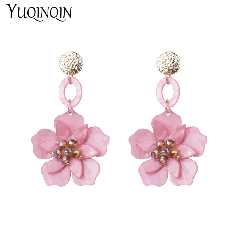 

Trendy Long Acrylic Acetic Resin Earrings Flower for Women 2019 Big Metal Drop Earings Crystal for Girls Fashion Jewelry Brincos