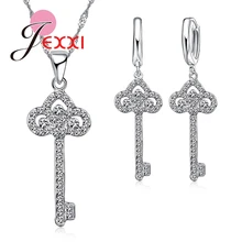 Знаменитый дизайн, ювелирные изделия, высокое качество, 925 пробы, серебро, Прозрачный ключ, серебро, женское свадебное хрустальное ожерелье, серьги, наборы