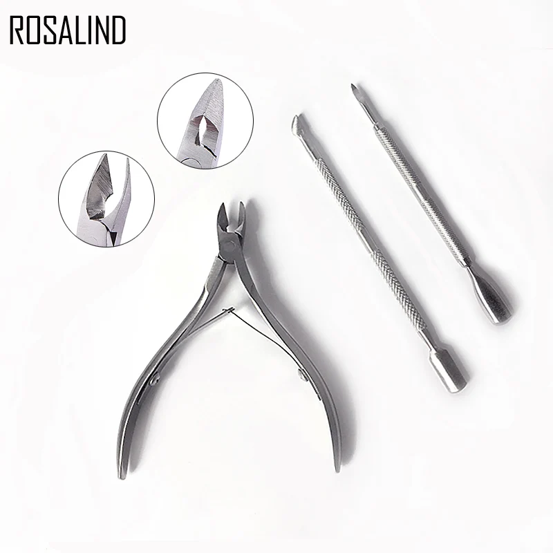 

ROSALIND 3PCS/Lot Nail Manicure Tool Set With Nail Cuticle Scissor&Pushers For Gel Polish Nail Art Beauty Pedicure Tool Kits