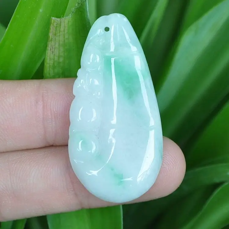

Natural "Grade A" light green Emerald Jade Pendant ~RUYI bamboo 10.19