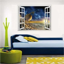 2018 Newest 3D Wall Stickers Star Galaxy Space Art Fake Window Sticker Wall Poster Living Room Bedroom Home Decor 60*90 cm