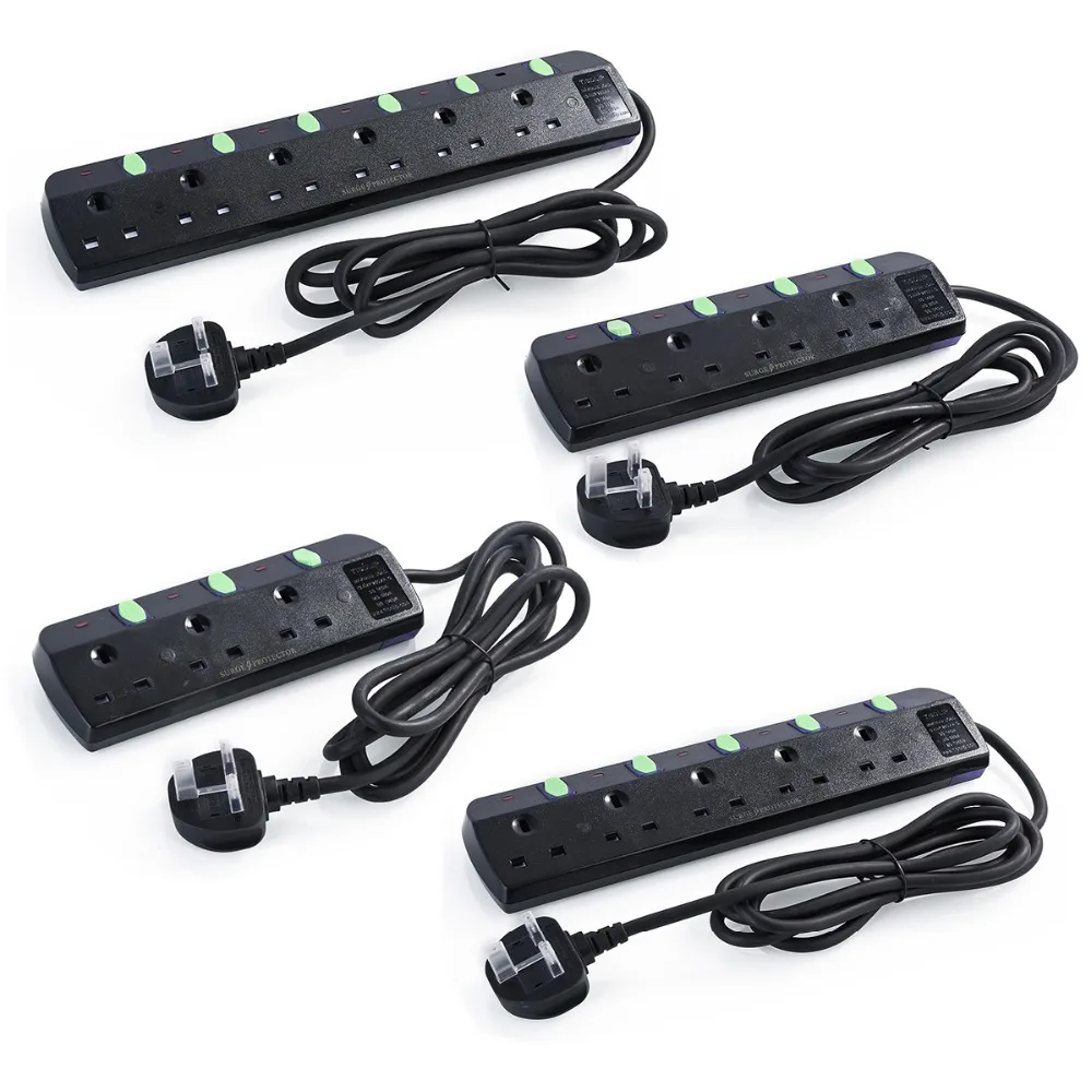 

SOONHUA Portable 2M 13A Charger Surge Protected Individual Switched Extension Lead 3 4 5 6 Outlet Power Strip UK Plug For Phone