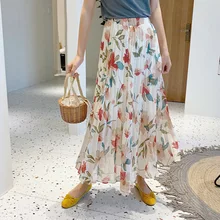 Новинка, летняя женская одежда, повседневные юбки с принтом, плиссированные юбки до середины икры, модная Милая удобная женская юбка в стиле ампир