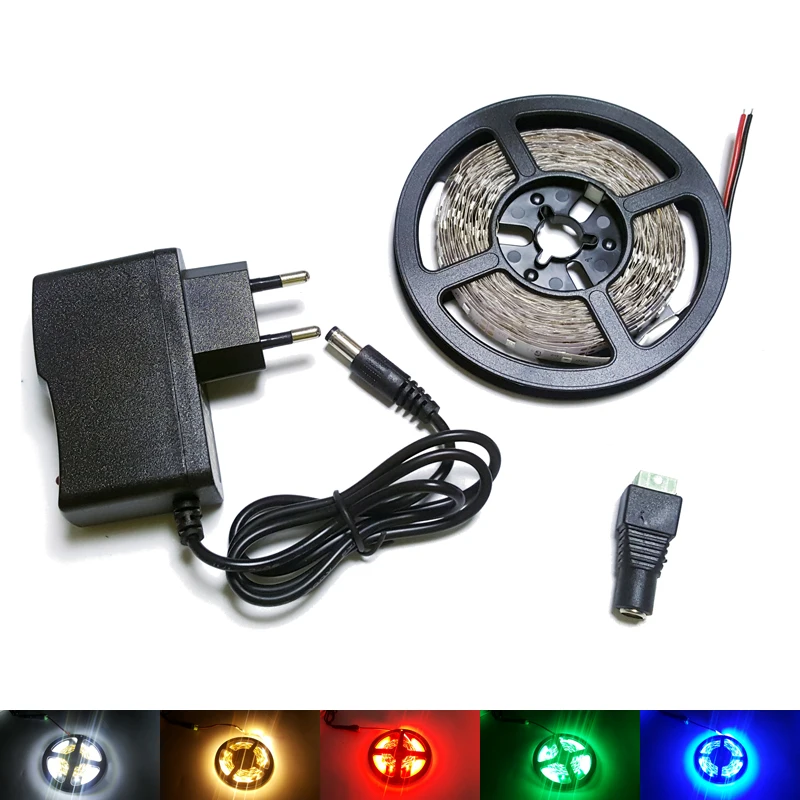 5m LED Strip 2835 SMD Non-waterproof Flexible Light 300LEDs with EU US DC12V 1A Power Adapter For Home Decoration | Освещение