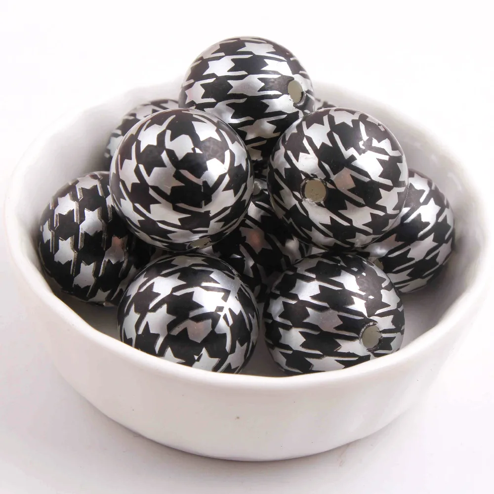 

Chunky New 20MM 100pcs/lot black color Imitation pearl Print houndstooth Beads for Chunky Necklace Jewelry
