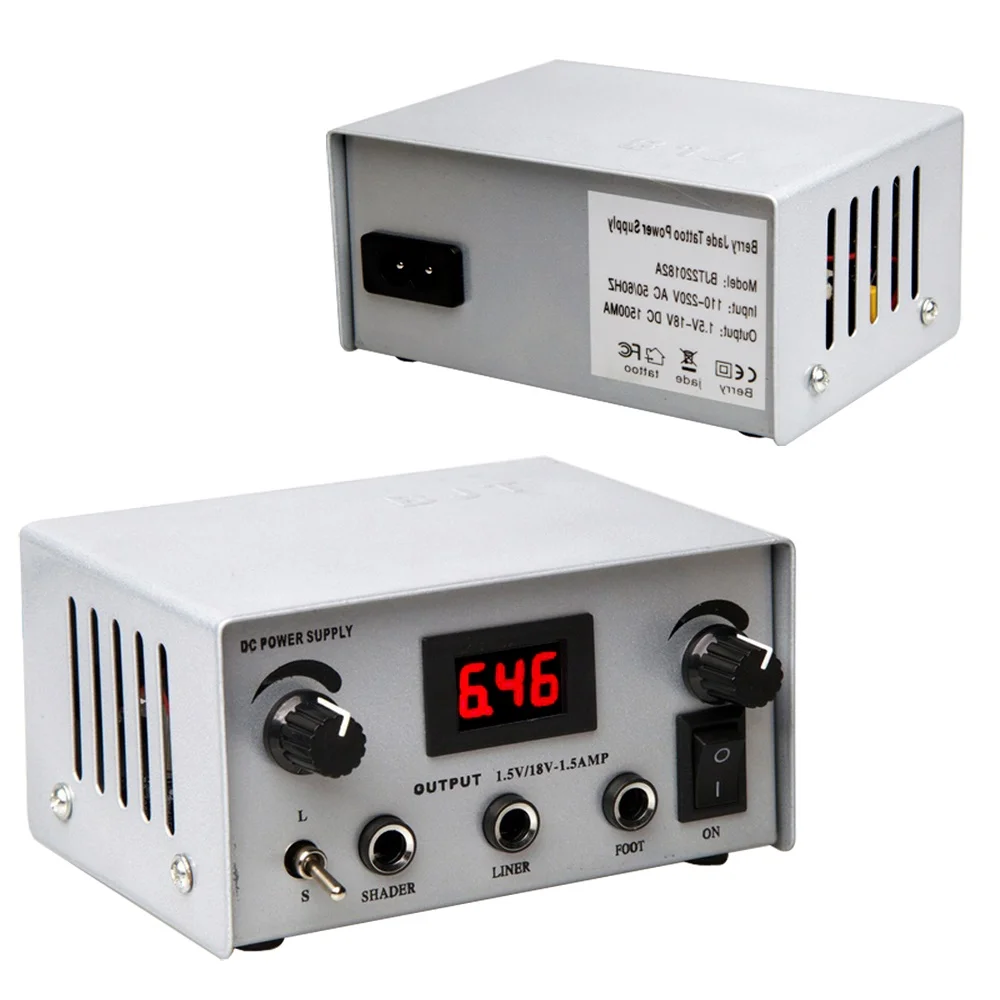 

Pro Digital Tattoo Power Supply SILVER Casing Golden Lion Dial Pointer Show Tattoo Power Supply with Plug Top Quality