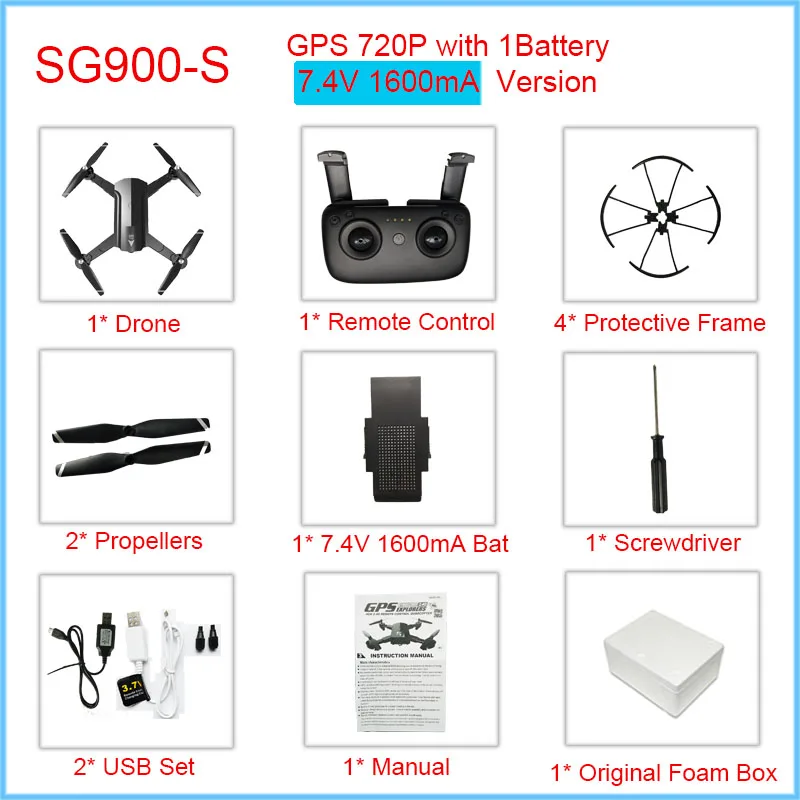 Профессиональный gps Дрон с wifi FPV 1080P 720P HD камера SG900S 20minis Flying Follow Me Hold складной Радиоуправляемый Дрон вертолет - Цвет: Black720p1Foam