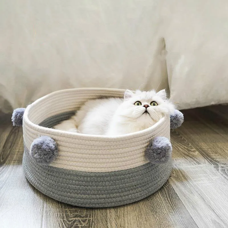 

Cat Bed Pet Kennel Soft Hand-Woven Pet Basket for Puppy Dog Bed Sleeping Breathable and Portable Cat Supplies for Summer Winter