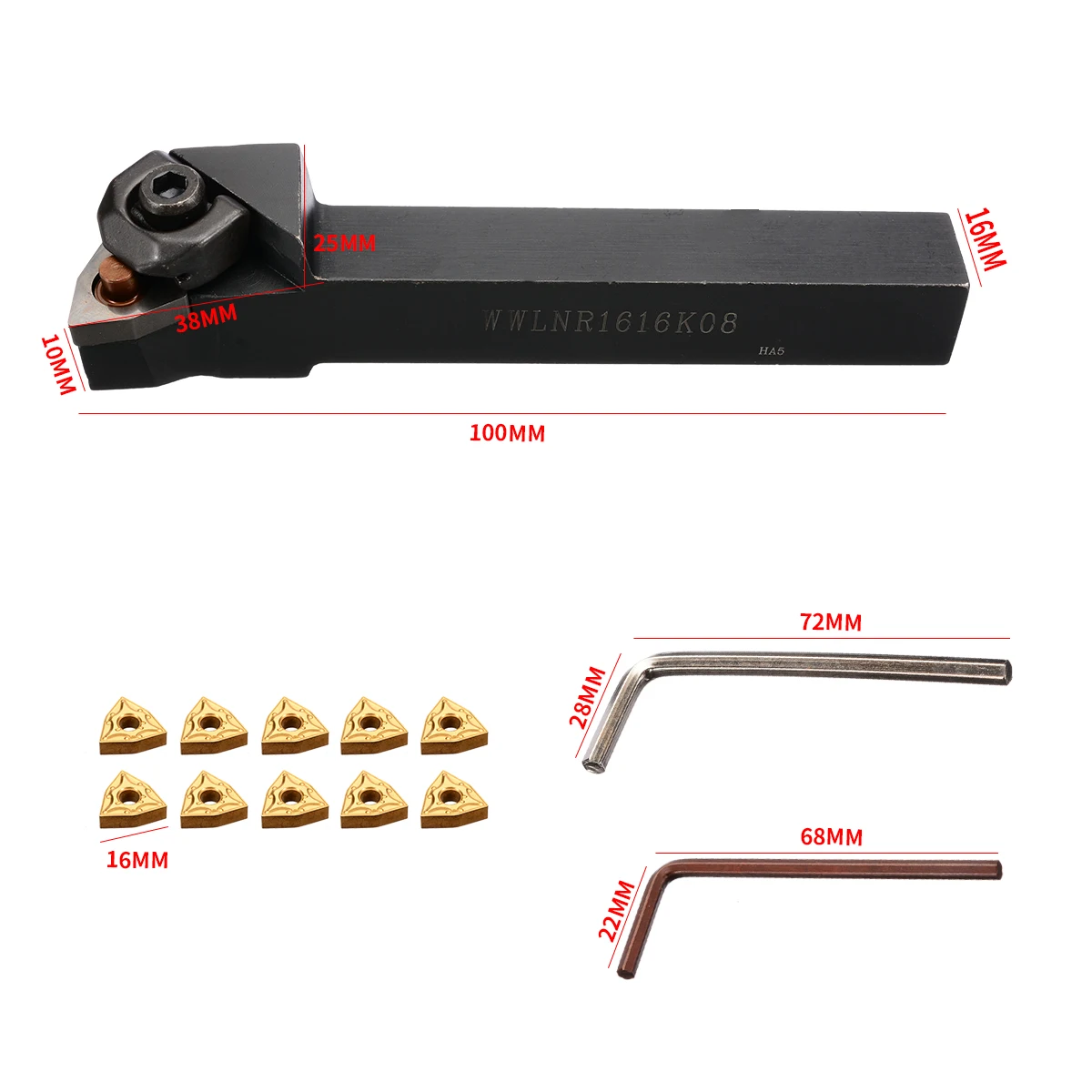 

Practical Lathe Turning Tools 1Pcs WWLNR1616H08 Lathe Turning Tool Holder + 10Pcs WNMG0804 Inserts with Wrench