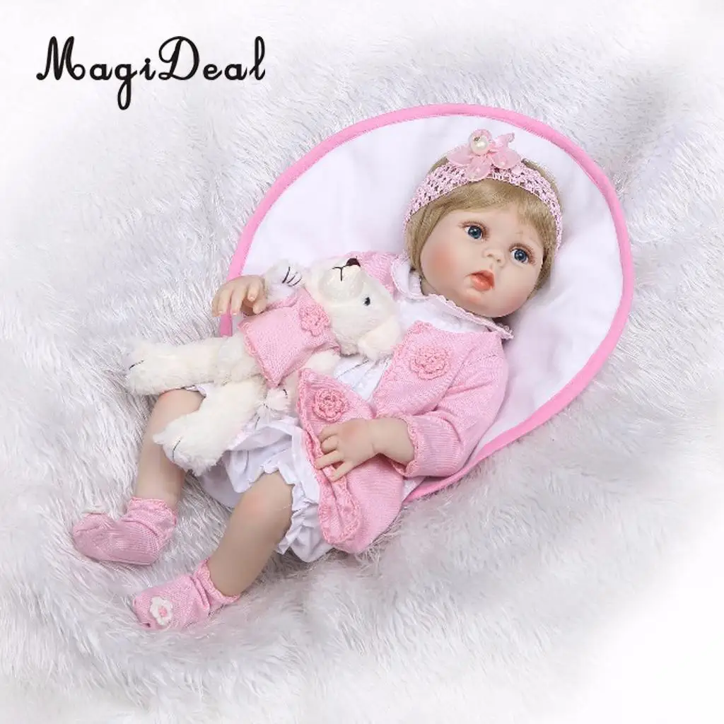 

Real Touch Full Silicone 22inch Reborn Doll Newborn Baby Doll with Clothes, Nursing bottle, Magnetic Pacifier and Diapers