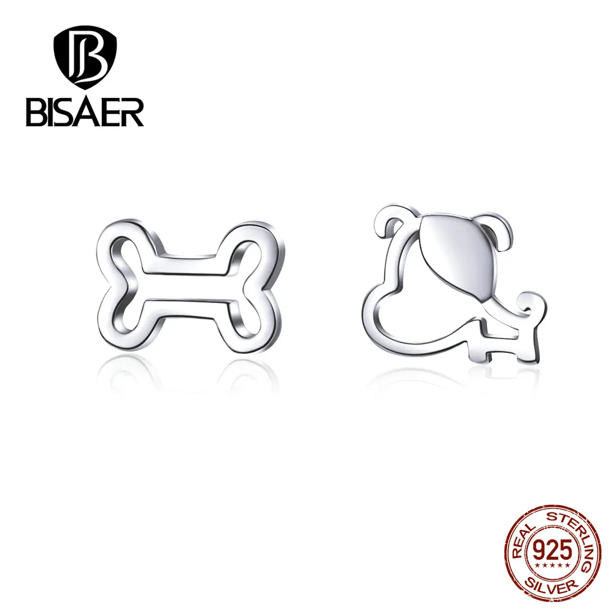 BISAER, серьги в виде животных, 925 пробы, серебро, собачка, любовь, кость, маленькие серьги-гвоздики для женщин, Стерлинговое Серебро, ювелирное изделие ECE649