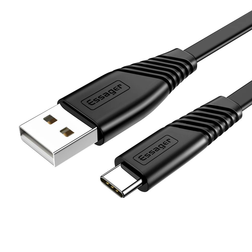 Usb-кабель Essager type-C для samsung Oneplus 6t Xiaomi redmi note 8 Pro, кабель для быстрой зарядки USB-C type-C, кабель USBC для зарядки и передачи данных - Цвет: Black