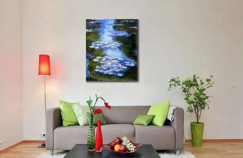 Handmade-oil-painting-reproduction-of-Claude-Monet-High-quality-Water-Lilies-blue-green-Living-room-decor (2)