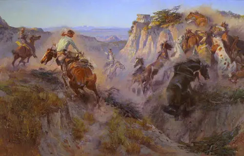 Charles M. Russell Wild Horse Hunter Oil Painting repro | Дом и сад