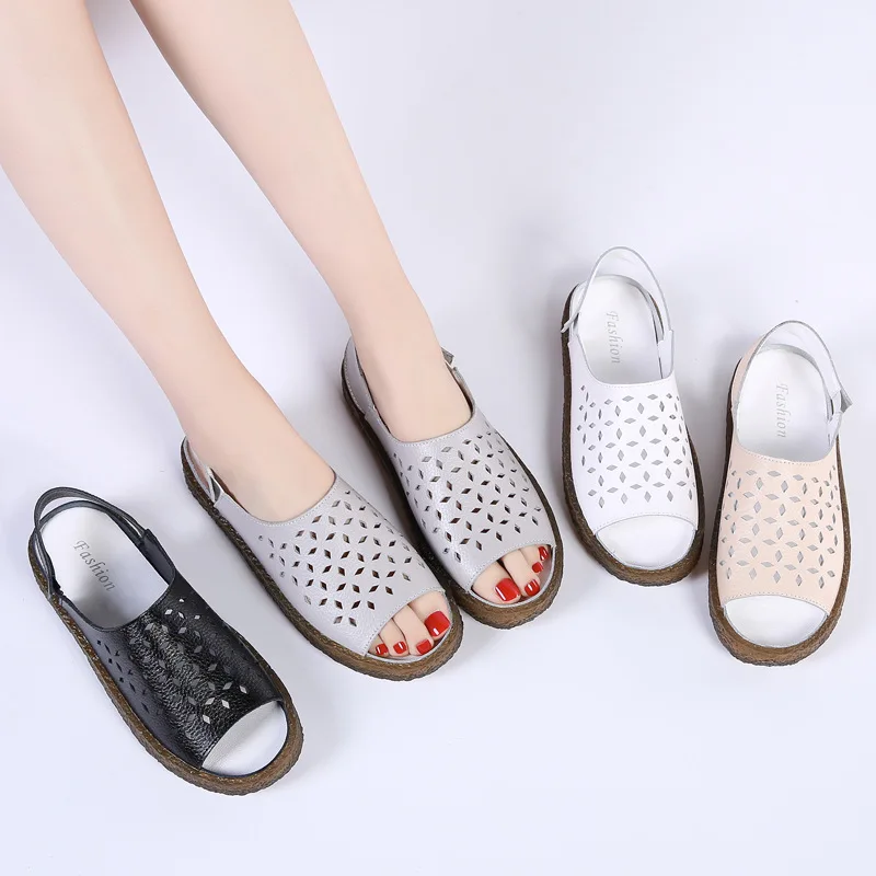 Plus Size 35-44 Genuine Leather Women Sandals Peep Toe Sandalia Feminina Fashion Summer Comfortable Oxford Shoes Women WSH3289 women sandals comfortable sandals